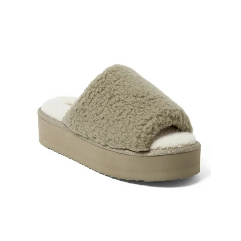 NEW Dearfoams Cozy Comfort Women's Platform Terry Slide Slipper Green